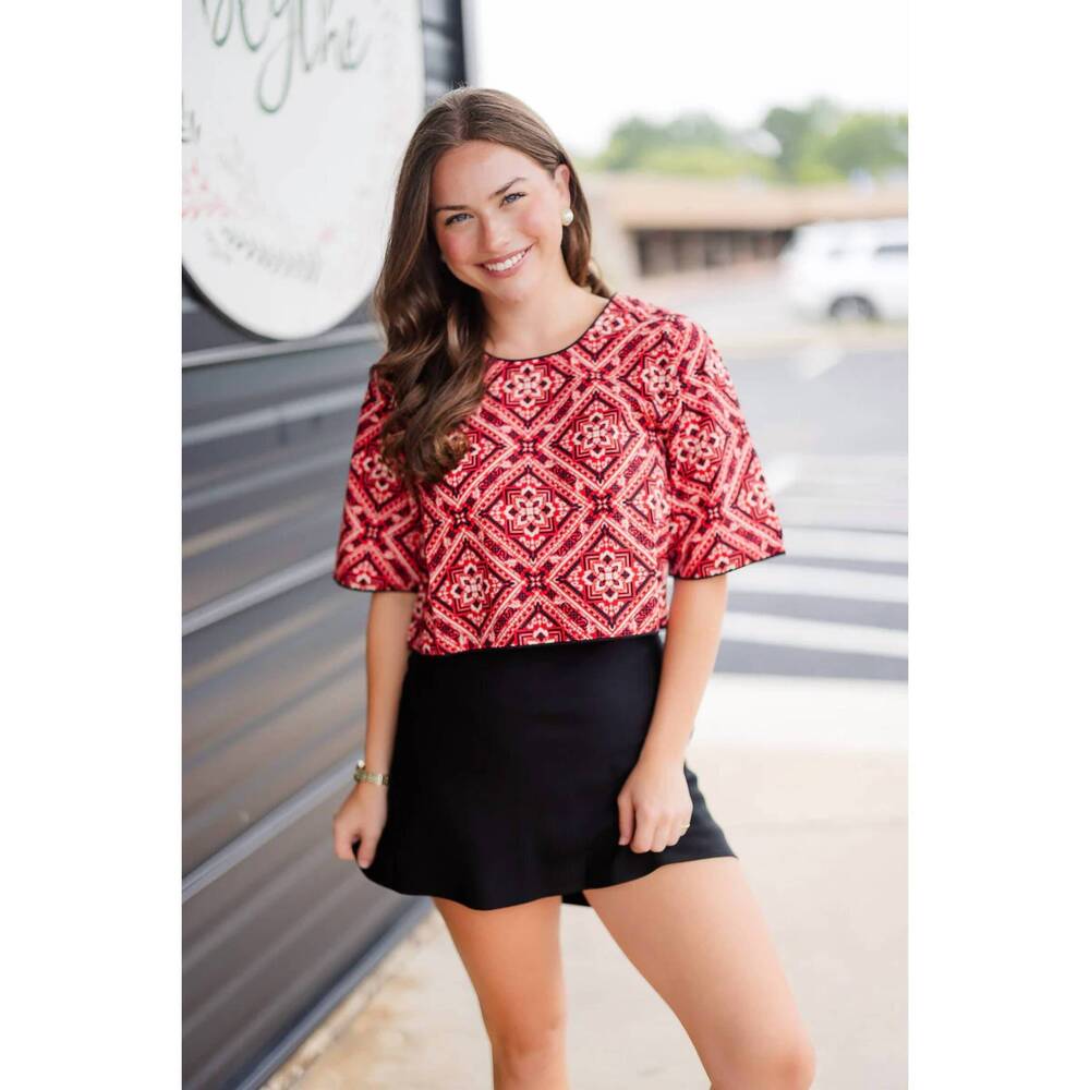 NEW NEVER A WALLFLOWER kristy short sleeve crop top in bandana